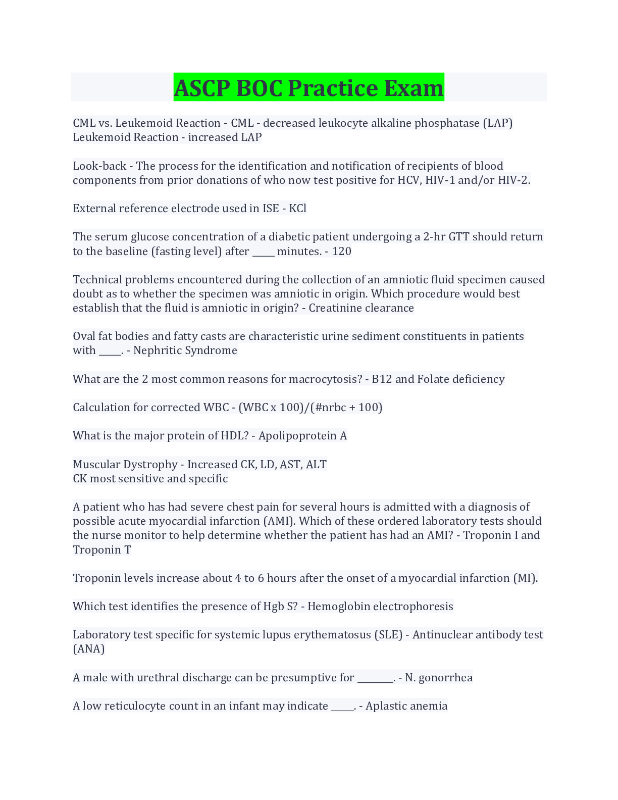 Preview image for ASCP BOC Practice Exam Questions And Answers/ Download